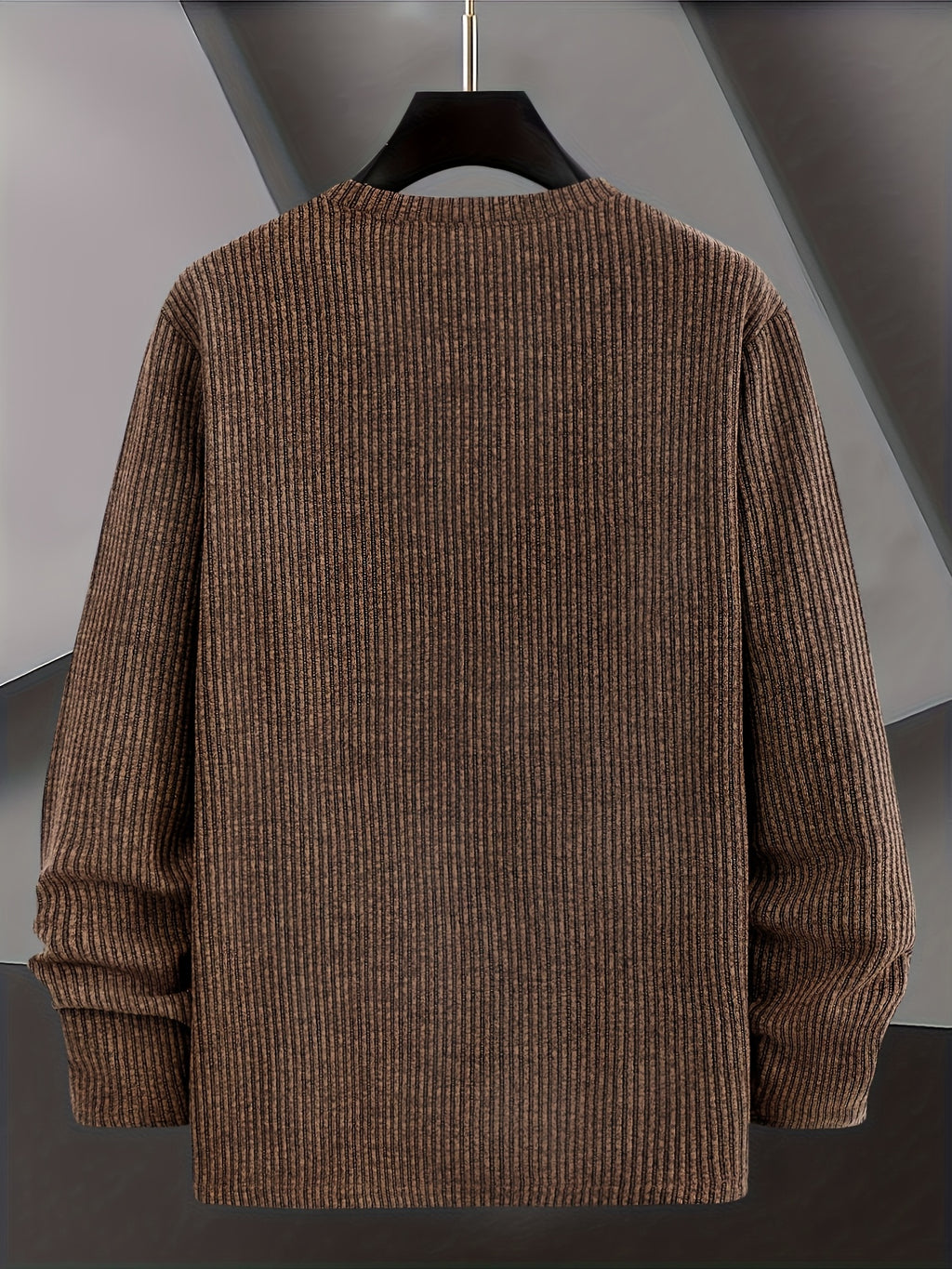 Sweter Męski Żebrowany Dzianinowy z Okrągłym Dekoltem Casual na Wiosnę i Jesień