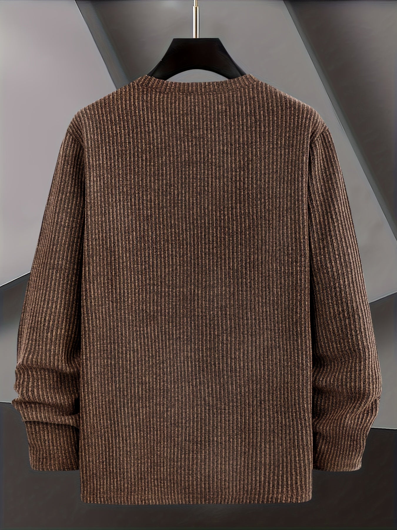 Sweter Męski Żebrowany Dzianinowy z Okrągłym Dekoltem Casual na Wiosnę i Jesień