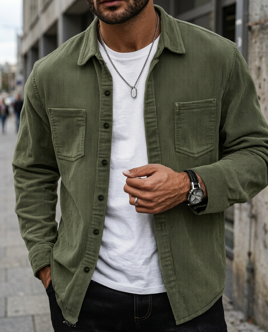 Pisa — Overshirt Sztruksowy z Długim Rękawem