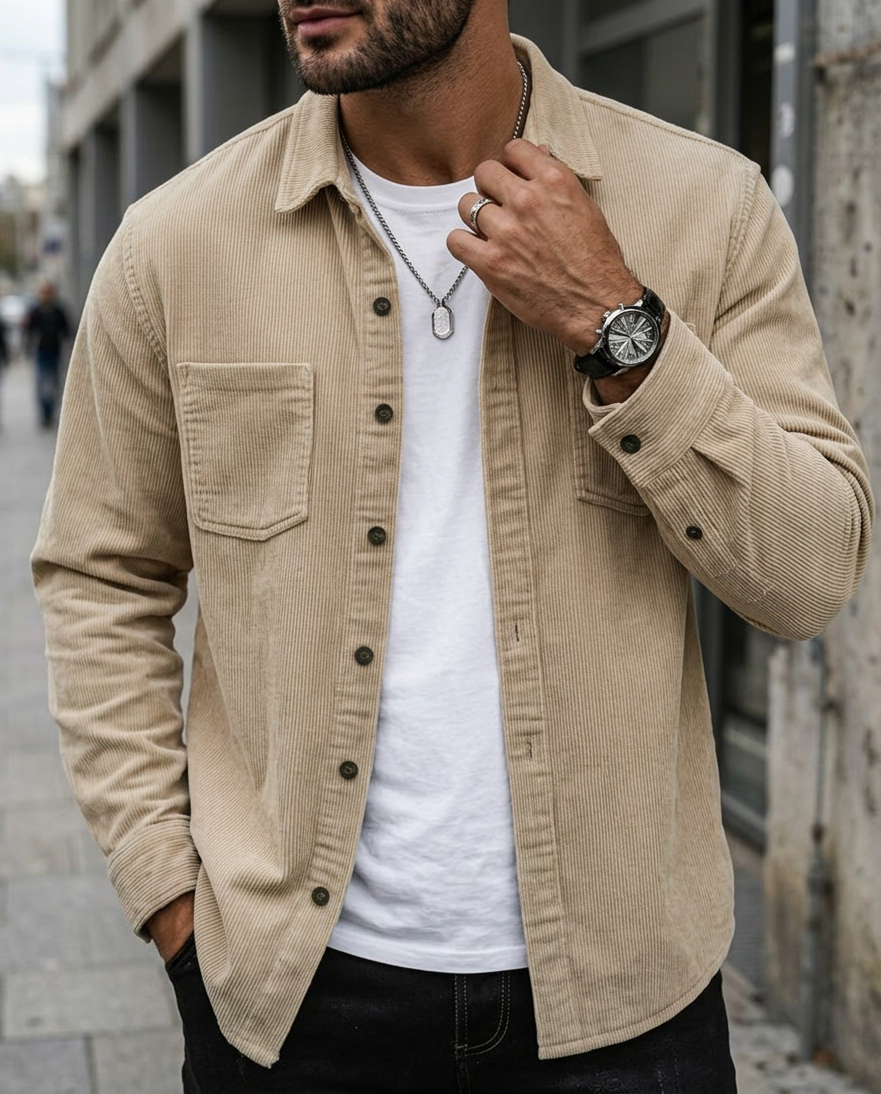Overshirt Uomo in Velluto a Coste Manica Lunga