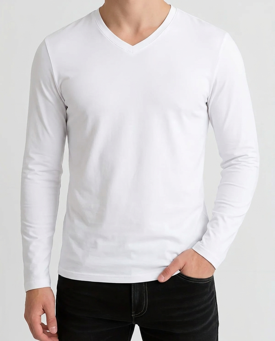 Sweter męski w serek (V-neck), miękka dzianina, prążkowane mankiety, krój regularny do pracy i na co dzień