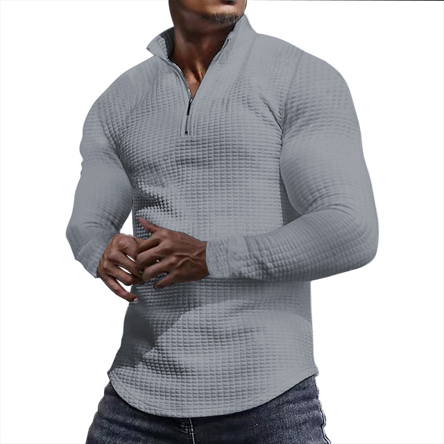 Męski sweter half-zip slim z waflową fakturą – zdjęcie 2