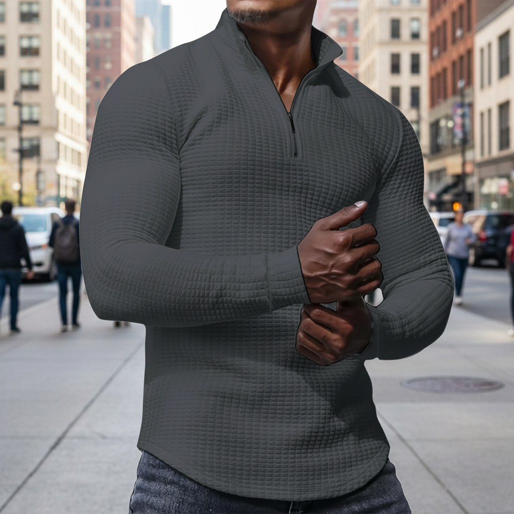 Męski sweter half-zip slim z waflową fakturą – zdjęcie 8