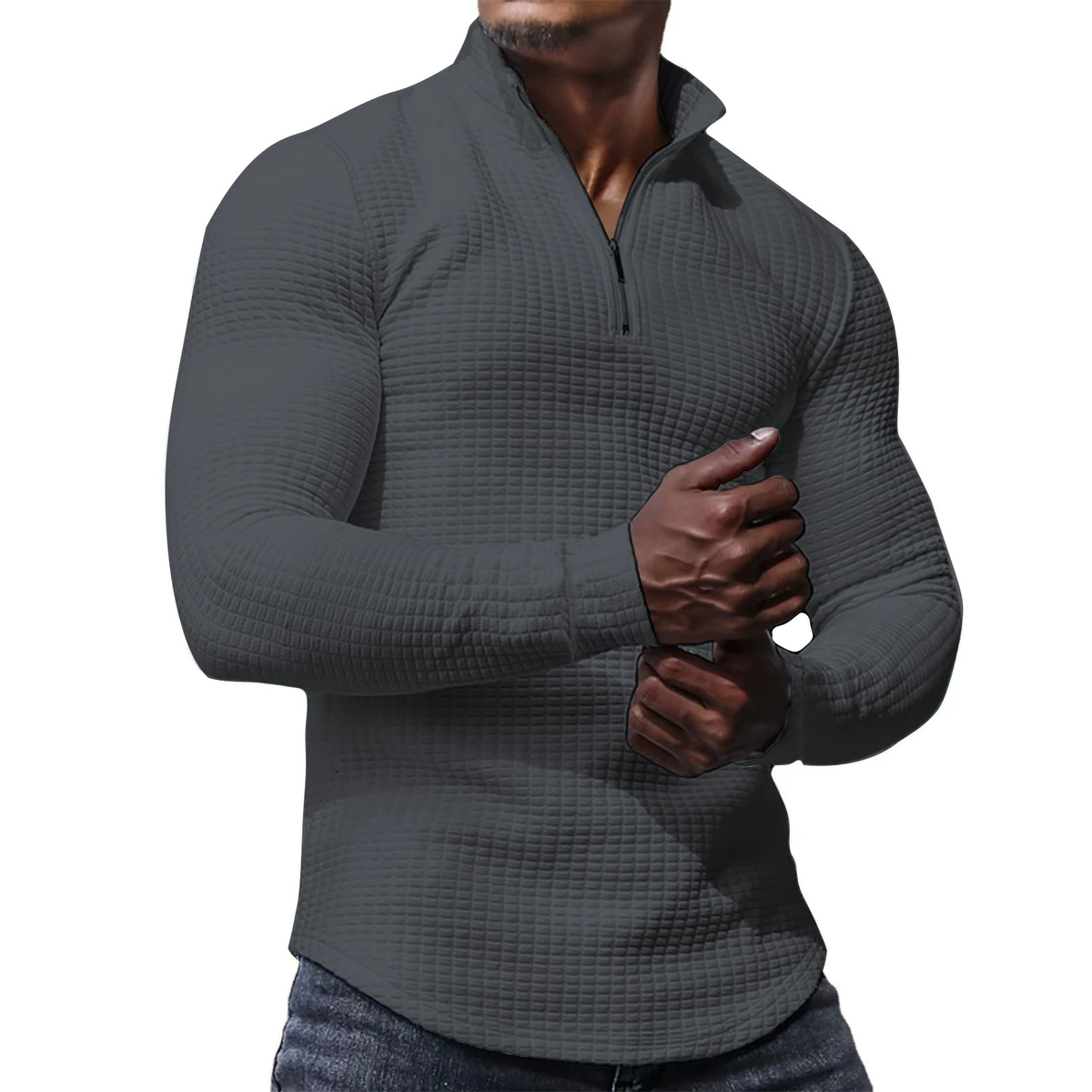 Męski sweter half-zip slim z waflową fakturą – zdjęcie 3