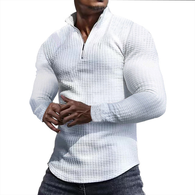 Męski sweter half-zip slim z waflową fakturą – zdjęcie 4