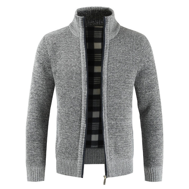 Męski sweter na zamek z podszewką w kratę – zdjęcie 2