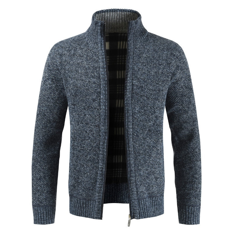 Męski sweter na zamek z podszewką w kratę – zdjęcie 1