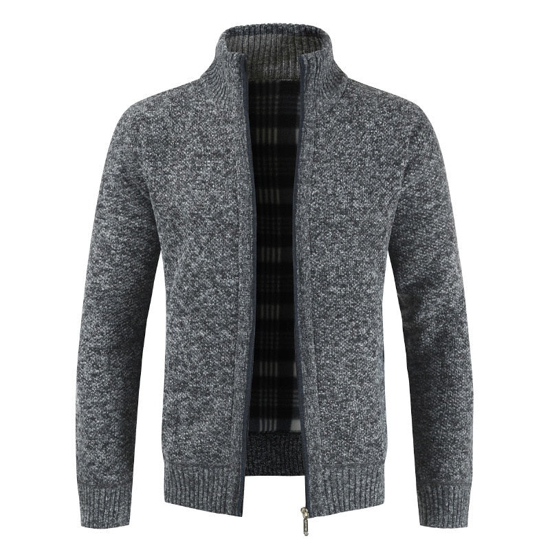 Męski sweter na zamek z podszewką w kratę – zdjęcie 3
